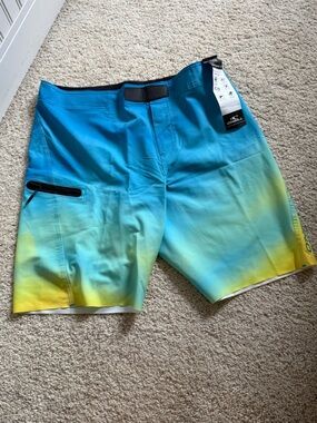 O'Neill Men's Teal to Yellow Ombre Swim Boardshorts